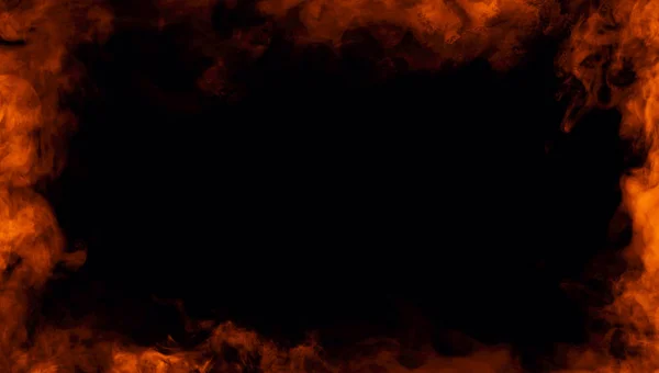 Keret a valódi tűz lángjai égési mozgás füst. Határ textúra matricák. — Stock Fotó