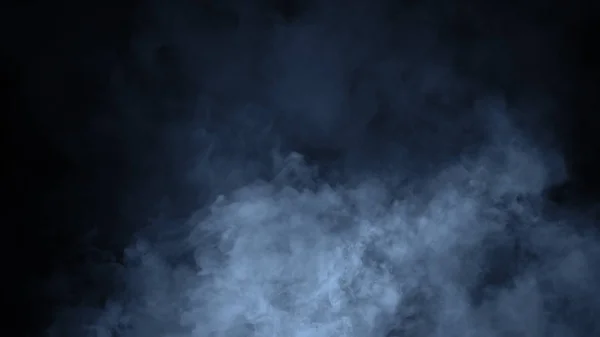 Abstrakter blauer Rauchdampf zieht über einen schwarzen Hintergrund. das Konzept der Aromatherapie. Designelement. — Stockfoto