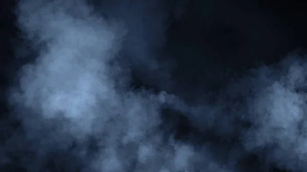 Abstrakcja Niebieski dym para porusza się na czarnym tle. Koncepcja aromaterapii. Element projektowy. — Zdjęcie stockowe