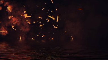 Sudaki yansıma ile ateş dokusu. Alevler arka plan. Banner için doku, el ilanı.