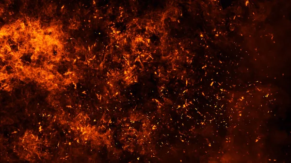 Texture of burn fire with particles embers. Flames on isolated black background. Design element. — Stock Photo, Image