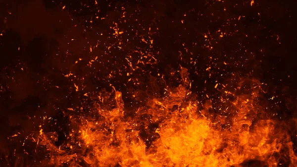 Texture of burn fire with particles embers. Flames on isolated black background. Design element. — Stock Photo, Image