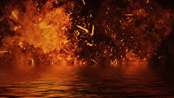 Mintázat a tűz visszaverődés a vízben. Lángok háttérben. Textúra banner, szórólap. — Stock Fotó