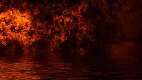 Πυροδοτά επικαλύψεις υφής φλόγας φωτιάς σε απομονωμένο φόντο με αντανάκλαση νερού. Στοιχείο σχεδίασης. — Φωτογραφία Αρχείου