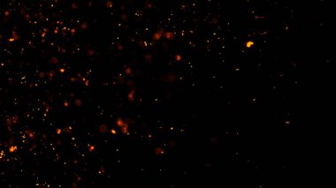 Yangın közler parçacıklar doku bindirmeleri . İzole edilmiş siyah arka plan üzerinde yanık etkisi. Tasarım dokusu.