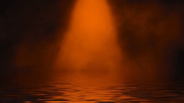 Abstract oranje rook met reflectie in water. Verlichting spotlights textuur overlays. — Stockfoto