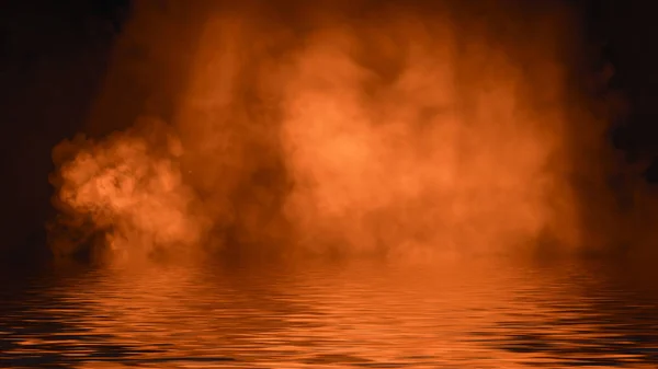 Humo naranja abstracto con reflejo en el agua. Iluminación superposiciones de textura de iluminación . — Foto de Stock