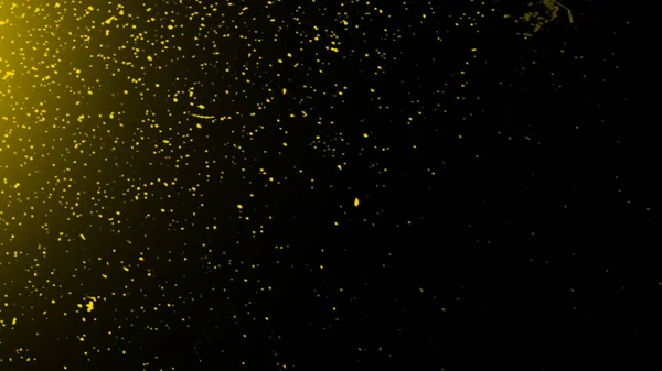 Partículas amarelas efeito poeira detritos isolados no fundo preto, movimento pulverização em pó explosão na textura. Elemento de projeto . — Fotografia de Stock