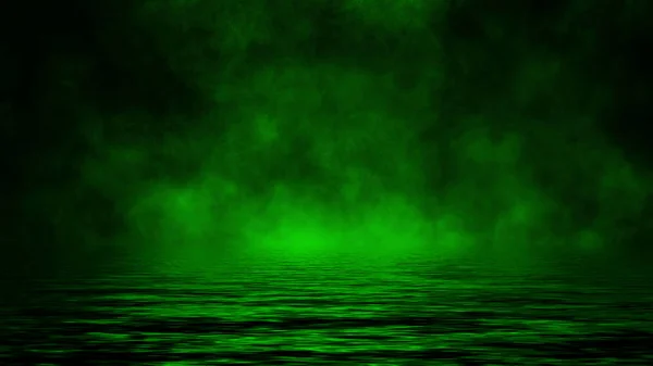 Zelený kouř s odrazem ve vodě. Základní pozadí textury. Návrhových prvků. — Stock fotografie