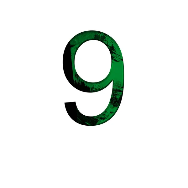 격리된 흰색 배경의 숫자 9 그림입니다. 추상 녹색 알파벳 기호 . 디자인 요소. — 스톡 사진