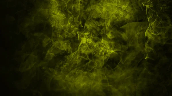 Κίτρινη ομίχλη και την ομίχλη επίδραση σε μαύρο φόντο. Καπνίζουν υφή — Φωτογραφία Αρχείου