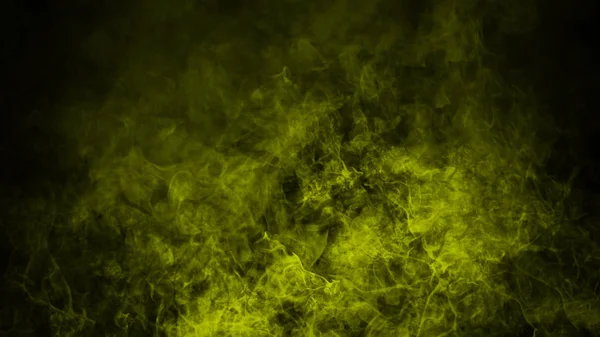 Κίτρινη ομίχλη και την ομίχλη επίδραση σε μαύρο φόντο. Καπνίζουν υφή — Φωτογραφία Αρχείου