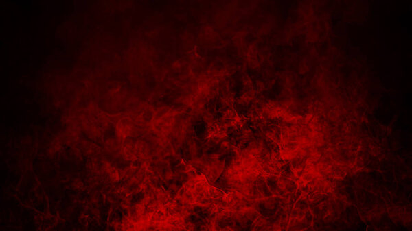 Red fog or smoke isolated special effect on the floor. Red cloudiness, mist or smog background.