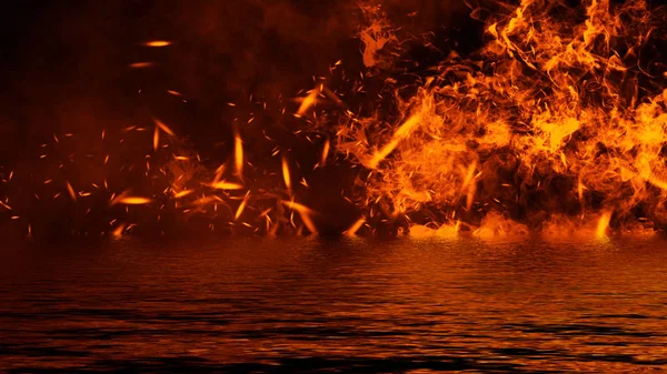 Blaze Fire Flame Texture overlays op geïsoleerde achtergrond met water reflectie. Ontwerpelement. — Stockfoto