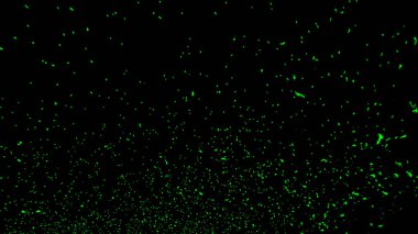 Yeşil parçacıklar siyah arka plan, hareket tozu sprey patlama izole toz enkaz etkisi. Tasarım öğesi.
