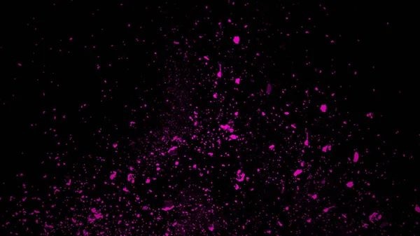 Violette Teilchen Trümmer isoliert auf schwarzem Hintergrund für Text oder Raum. Textureffekt überlagert. — Stockfoto