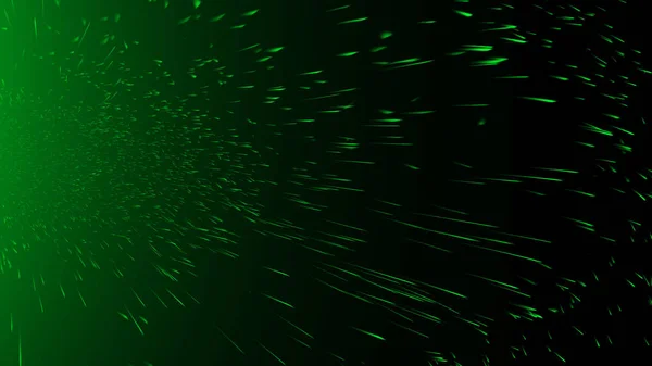 Green particles effect dust debris isolated on black background, motion powder spray burst in texture — Stock Photo, Image