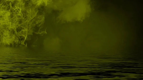 Καπνός με αντανάκλαση στο νερό. Μυστήριο κίτρινο υφή επικάλυψη φόντο στοιχείο σχεδίασης. — Φωτογραφία Αρχείου