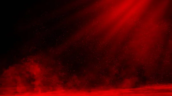 ドライアイス赤い煙雲霧床のテクスチャ。孤立した黒の背景に完璧なスポットライトミスト効果. — ストック写真
