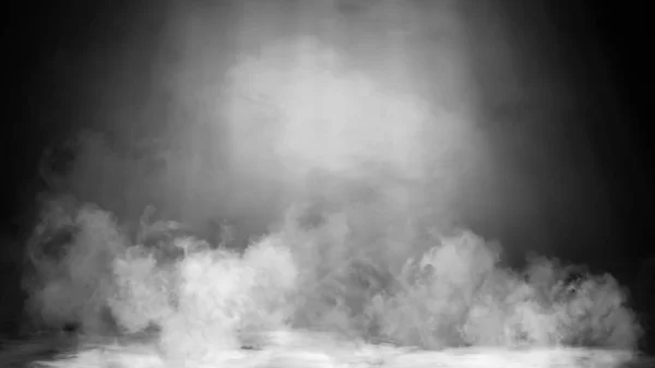 Trockenes Eis Rauch Wolken Nebelboden Textur. Perfekter Spotlight-Nebeleffekt auf isoliertem schwarzen Hintergrund. Gestaltungselement. — Stockfoto