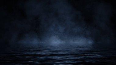 Suda yansıması ile duman. Mistery mavi sis doku arka plan bindirmeleri. Tasarım öğesi.