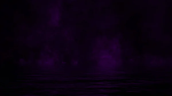 Фиолетовый дым. Туман туман с отражением в воде. Изолированный на черном фоне. Элемент дизайна — стоковое фото