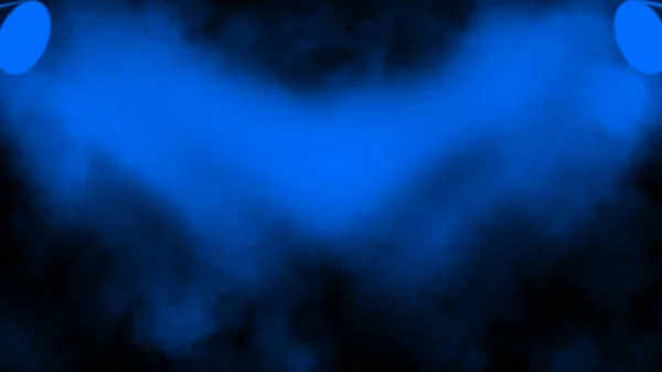 Proyector azul. Escenario del proyector con humo sobre fondo negro. Elemento de diseño . —  Fotos de Stock