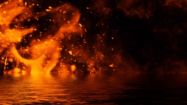 Blaze fuego capas de textura de llama sobre fondo aislado con reflejo de agua. Elemento de diseño . — Foto de Stock