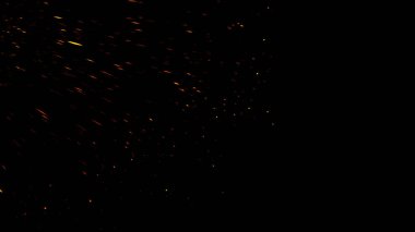 Yangın parçacıkları siyah arka plan, hareket tozu sprey patlama izole toz enkaz etkisi. Tasarım öğesi.