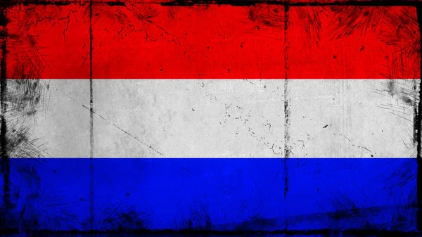 Vintage karcos grunge zászlaja Nederland. Art régi textúra festett nemzeti zászló. Dizájn elem. — Stock Fotó