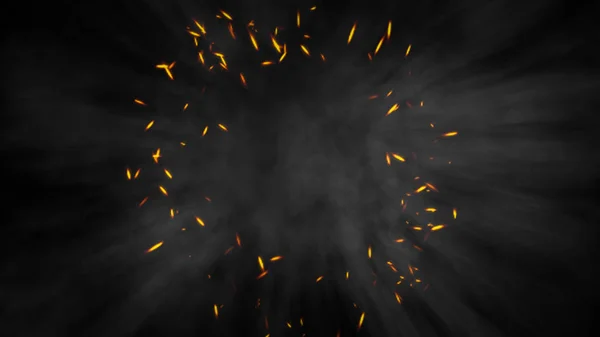 Výbuch vypalovat částice. Izolovaný kouř na černém pozadí. Návrhových prvků. — Stock fotografie
