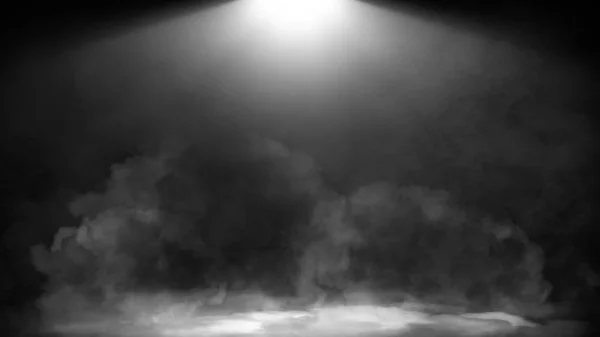 干冰烟云雾地板纹理。隔离黑色背景的完美聚光灯雾效果。设计元素. — 图库照片