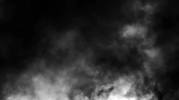 Fumée sur fond noir isolé. Mystère effet vapeur textures superpositions. Élément de conception . — Photo