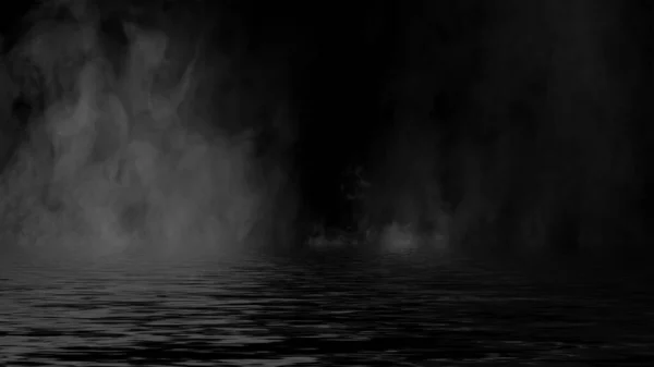 Brouillard Mystique Sur Côte Fumée Paranormale Sur Fond Noir Réflexion — Photo