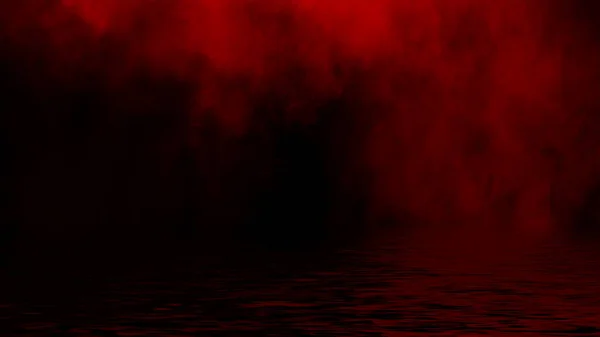 Mystic Nebbia Rossa Sulla Costa Fumo Paranormale Sfondo Nero Riflessione — Foto Stock