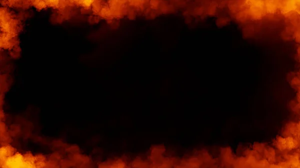 Rama Prawdziwych Płomieni Płonie Dymem Wyizolowane Nakładki Tekstury Granicy Efekt — Zdjęcie stockowe