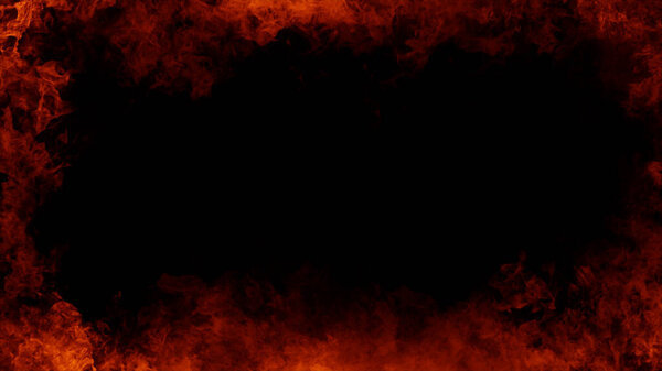 Frame of real fire flames burn motion smoke . Border isolated texture overlays. Film effect. Stock illustration