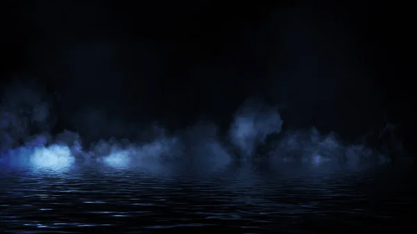 Titokzatos Kék Tűz Füst Elvont Háttérrel Paranormális Kémia Köd Tükröződéssel — Stock Fotó