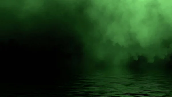 Mystický Zelený Oheň Kouř Abstraktním Pozadí Paranormální Chemická Mlha Odrazem — Stock fotografie
