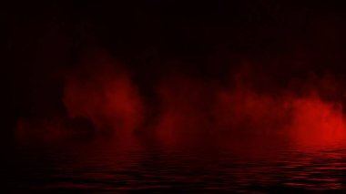 Soyut arka planda gizemli kırmızı ateş dumanı. Sahilde yansıması olan paranormal kimya sisi. Tasarım ögesi.
