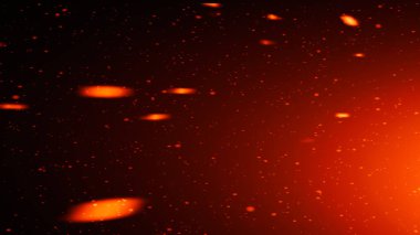 Uçan ateş parçacık dokusu örtülerini yakar. İzole edilmiş siyah arkaplanda yanık enkazı etkisi.