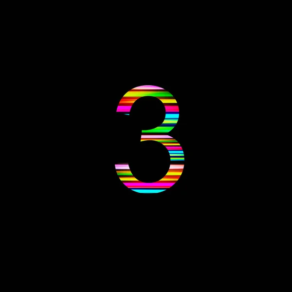 隔離された黒い背景の虹の数3のイラスト 要約バナー チラシ カバーのアルファベット記号 — ストック写真