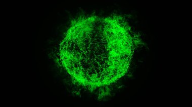 Bulanık yeşil pleksus etkisi arka planı. Ateş Gezegeni Dünya parçacıklarla dolu. Hareketli çizgiler ve noktalarla karışık iletişim teknolojisi ağı. Teknolojik bağlantı fütüristik web konsept dokusu.