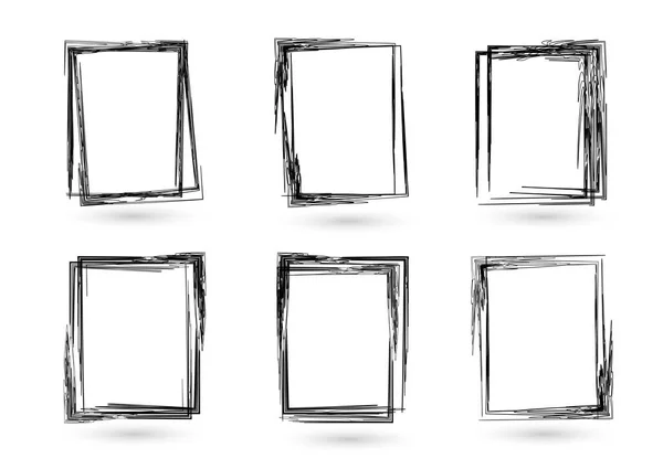 Grunge Rechthoeken Instellen Grunge Frames Set Hand Getrokken Rechthoeken Frames — Stockvector