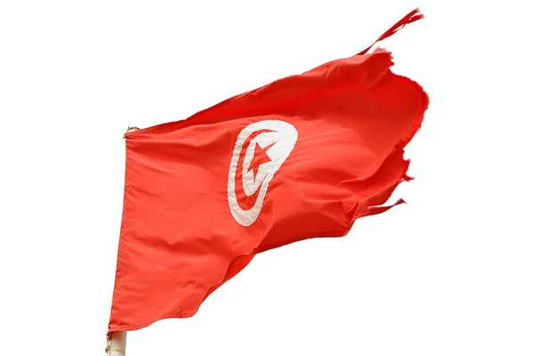 Tunus Rüzgarda Beyaz Arka Planda Çırpınan Ulusal Bayrak — Stok fotoğraf