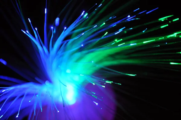 Close Blue Green Light Fiber Lamp Glowing Dark Abstract Background — Stock Photo, Image