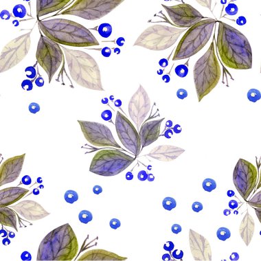 Suluboya botanik desen mavi çilek ile