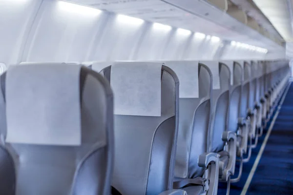 Perspective view of empty aircraft seats