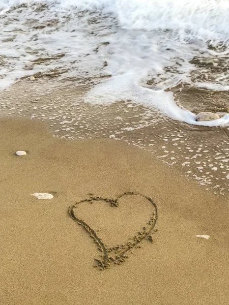 Heart drawn to waves and Sands drawn by the sea shore