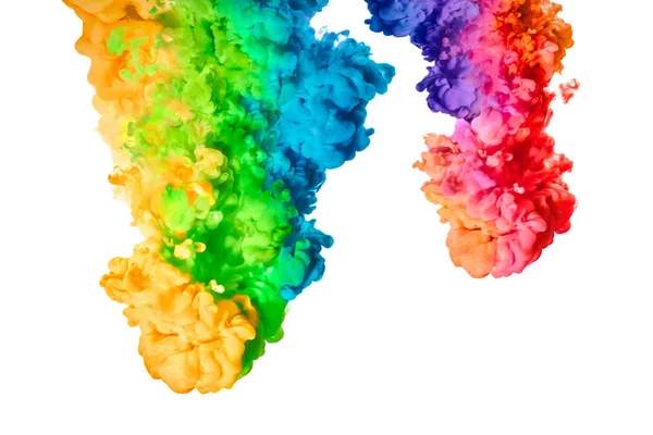 Tinte Wasser Isoliert Auf Weißem Hintergrund Regenbogen Der Farben — Stockfoto